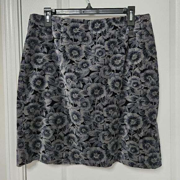 Ann Taylor Pencil Skirt Women’s 10 (32x19) Gray Blue Velvet Stretch Floral VGUC - Picture 1 of 9